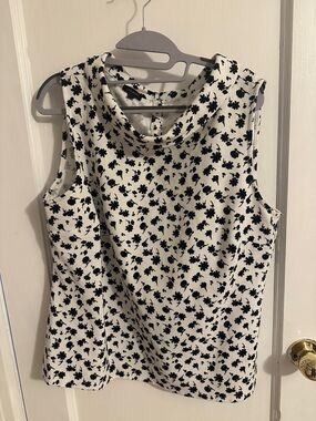 Talbots White Shell Top with Black Floral Print